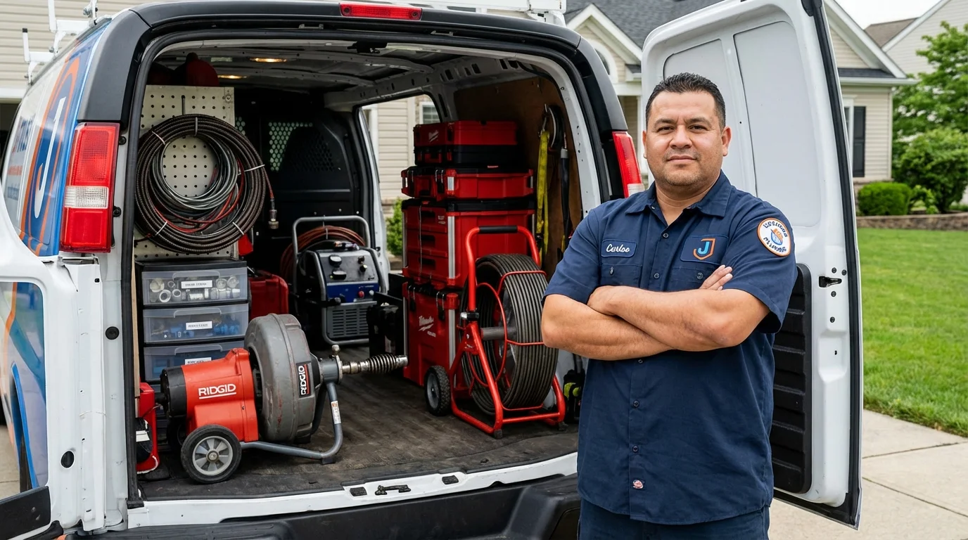 Professional drain cleaning equipment and Johns Plumbing LLC plumber in New Llano